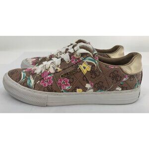 Guess Sneakers Women's Size 7.5 Loven Casual Lace-up Brown Floral